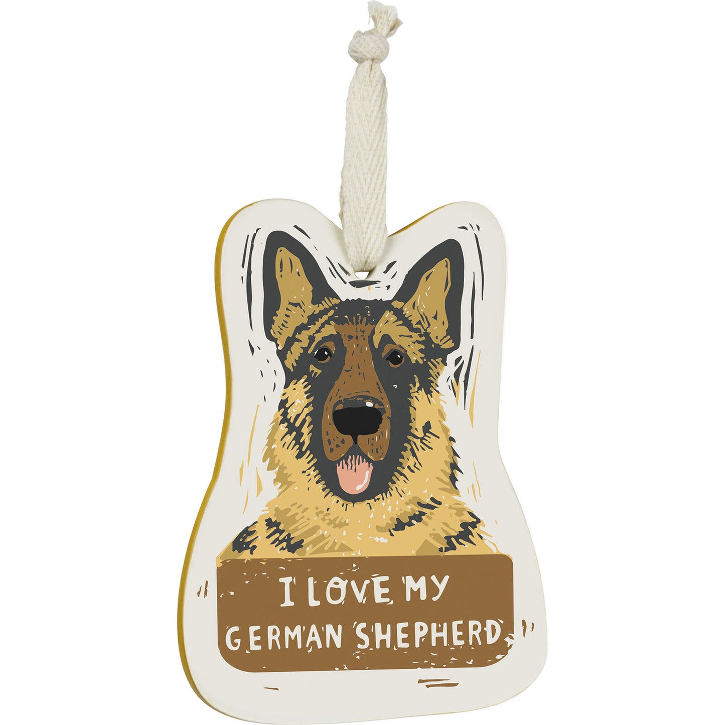 Primitives by Kathy Wooden Hanging Ornament, 2-Sided - I Love My German Shepherd