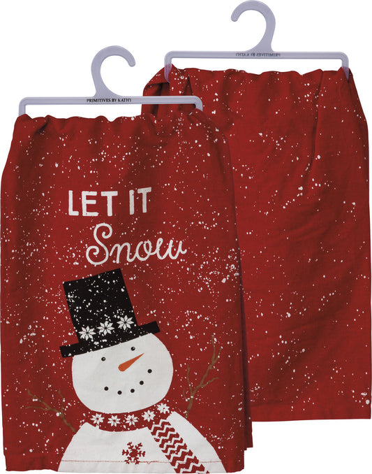 PBK Dish Towel - Let It Snow Red and White Red and White, 28" x 28", One Towel