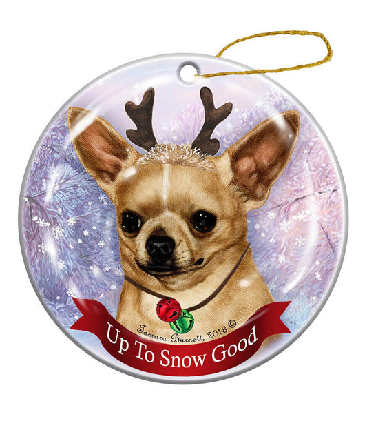Holiday Pet Fawn Short Hair Chihuahua Reindeer Dog Porcelain Christmas Ornament