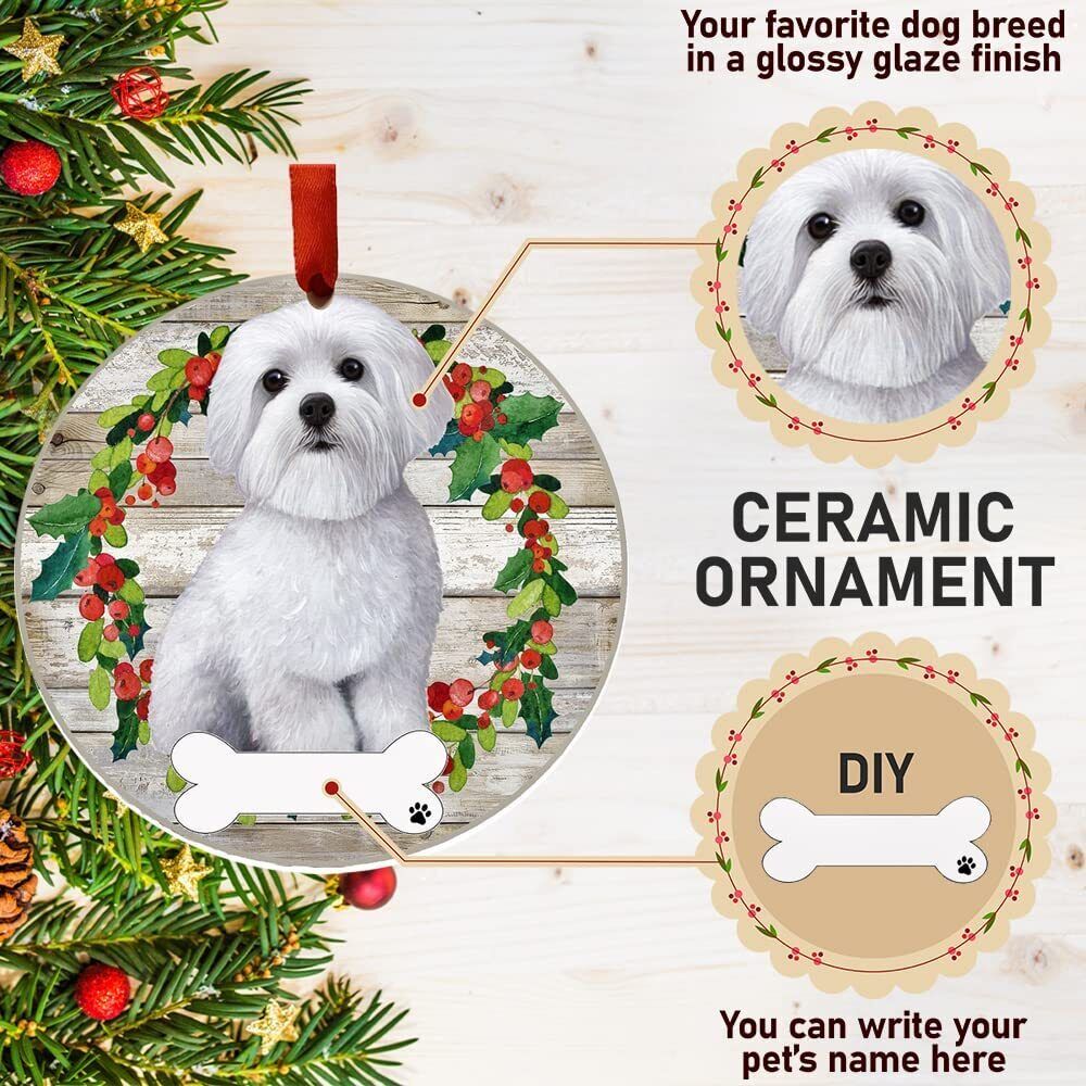 Maltese Ornament - E&S Pets - DIY Personalizable, Ceramic Round Ornament