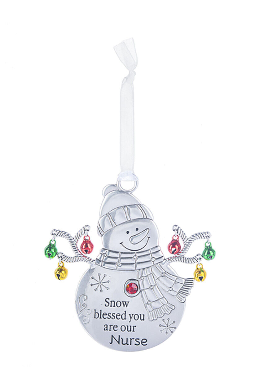 Ganz Snowman with Bells Ornament - Snow blessed you are our Nurse