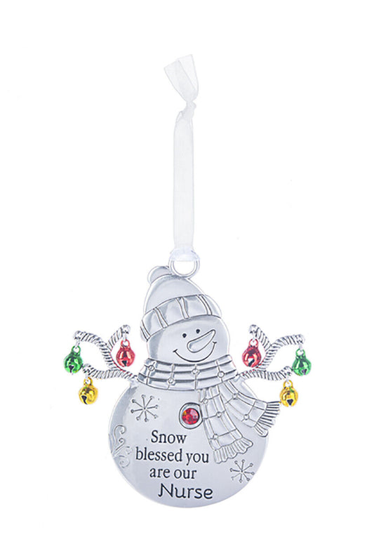 Ganz Snowman with Bells Ornament - Snow blessed you are our Nurse