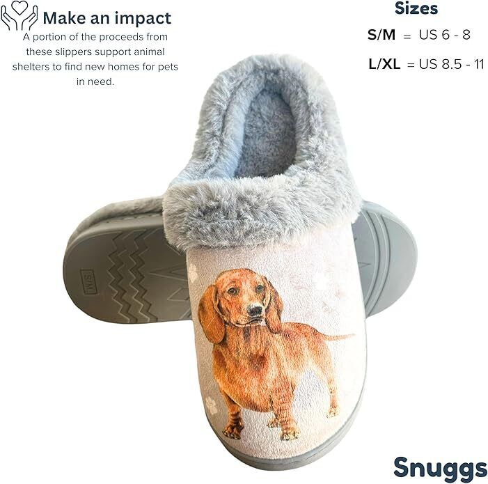E&S Pets Red Dachshund Snugg Slippers for Pet Lovers - Fuzzy Memory Foam, L/XL