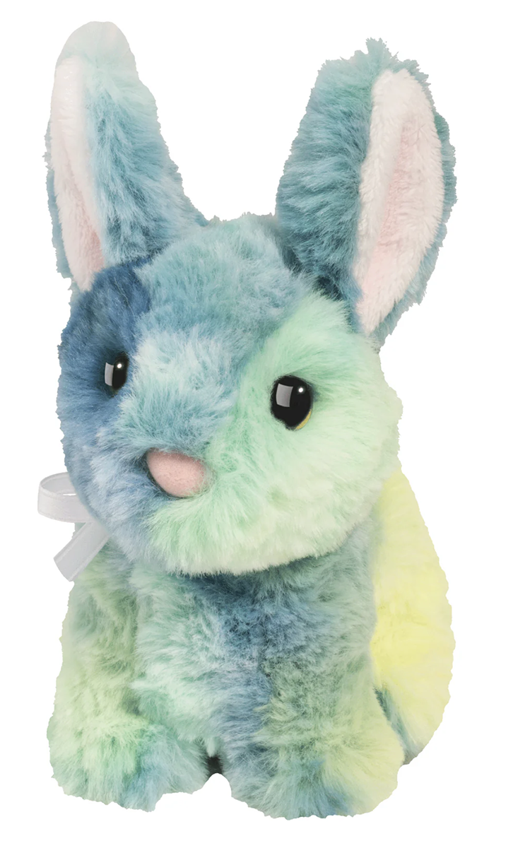 Douglas Toy Tie Dye Mini Bunny Soft Plush Stuffed Animal, Lime Green/Blue, 6 in