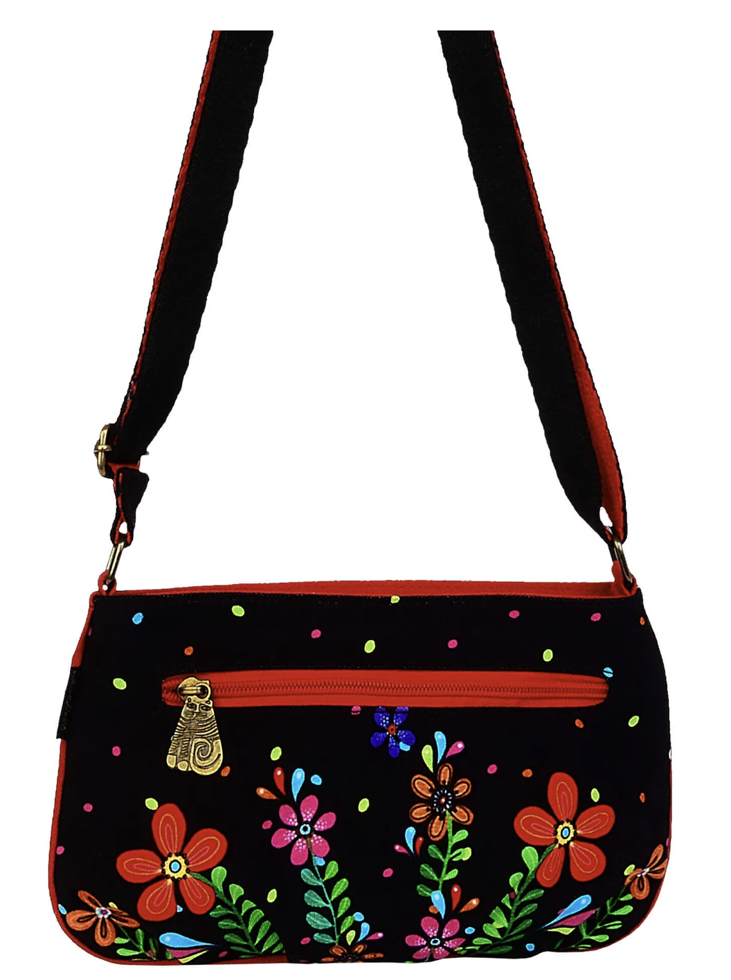 Laurel Burch Kaleidoscope Kat Cat Small Black Crossbody Bag, 9.5 x 7 inches