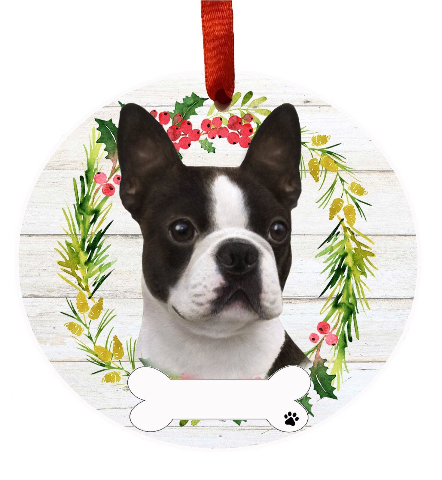 Boston Terrier Ornament - E&S Pets - DIY Personalizable, Ceramic Round Ornament