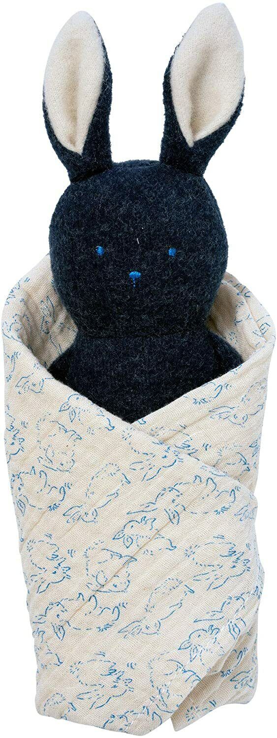 Manhattan Toy Embroidered Plush Bunny Baby Rattle + Soft Cotton Burp Cloth
