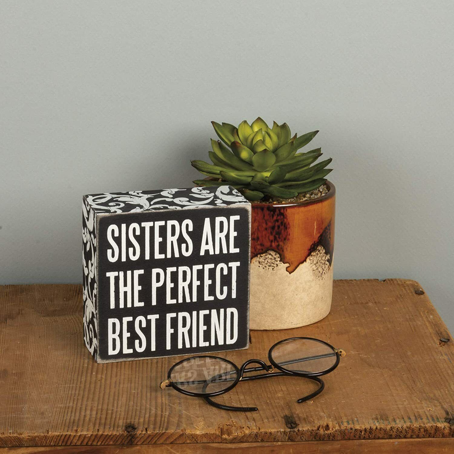 Primitives by Kathy Box Sign, 4 x 4-Inches, Sisters Are The Perfect Best Friend