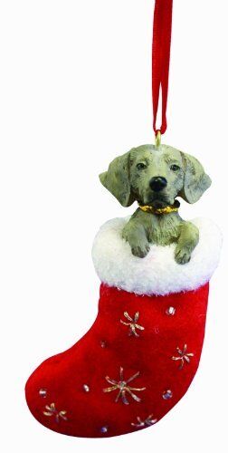 Weimaraner Christmas Stocking Ornament with "Santa's Little Pals" Hand Painted