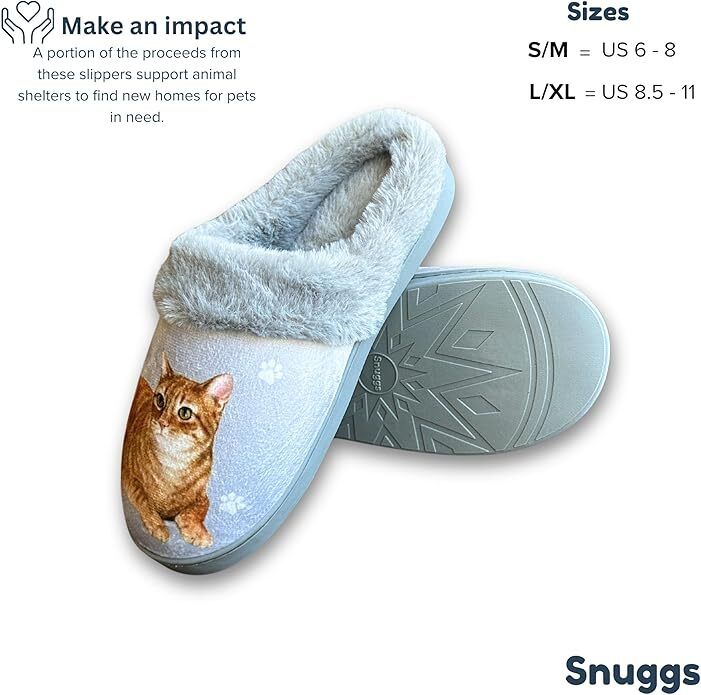 E&S Pets Orange Tabby Cat Snugg Slippers for Pet Lovers - Memory Foam, L/XL