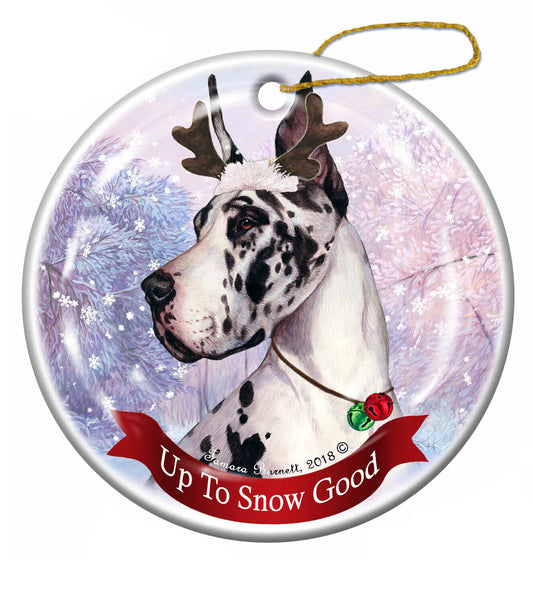 Holiday Pet Gifts Harlequin Dane Cropped Dog Porcelain Christmas Ornament