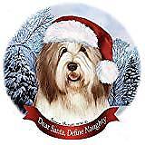 Holiday Pet Gifts Bearded Collie Liver/White Dog Santa Hat Porcelain Ornament