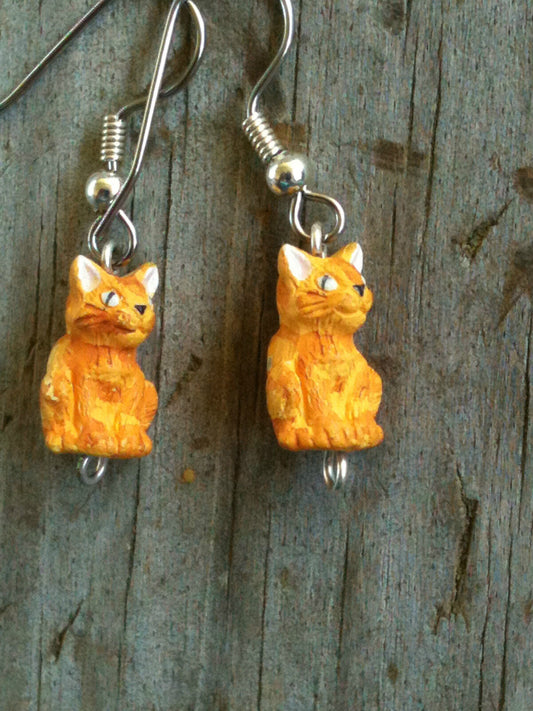 Peruvian Ceramic Sitting Orange Cat Earrings