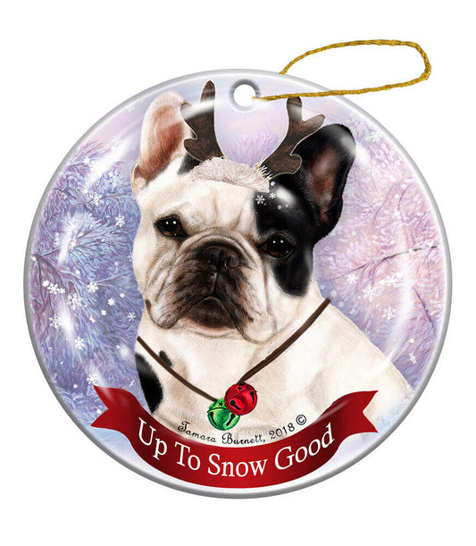 Holiday Pet Gifts French Bulldog White/Black Dog Porcelain Christmas Ornament