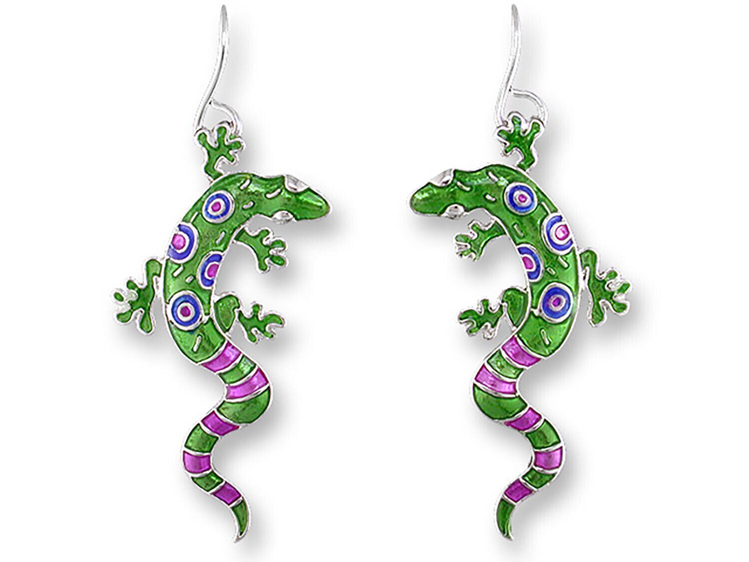 Judith Geiger Silver Plated Calypso Gecko Lizard Enamel Dangle Earrings