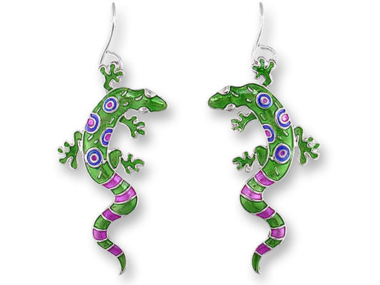 Judith Geiger Silver Plated Calypso Gecko Lizard Enamel Dangle Earrings