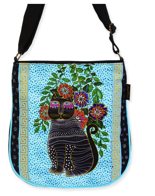 Laurel Burch Kitty Noir Black Cat Medium Crossbody Bag, 10 x 2.25 x12 inches