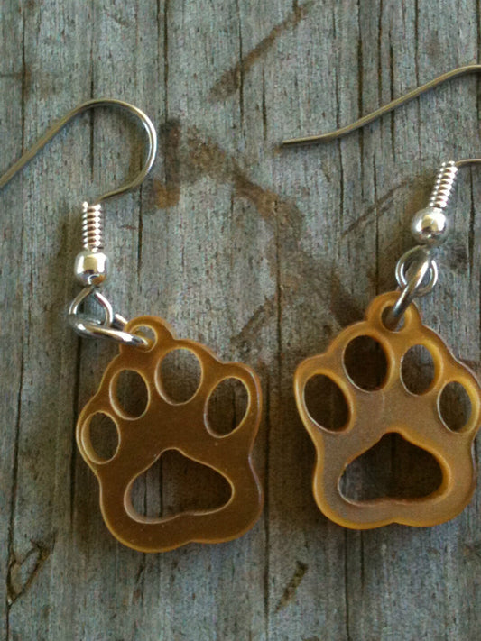 Pale Brown Shiny Fun Acrylic Cat/Dog/Tiger Paw Print Earrings