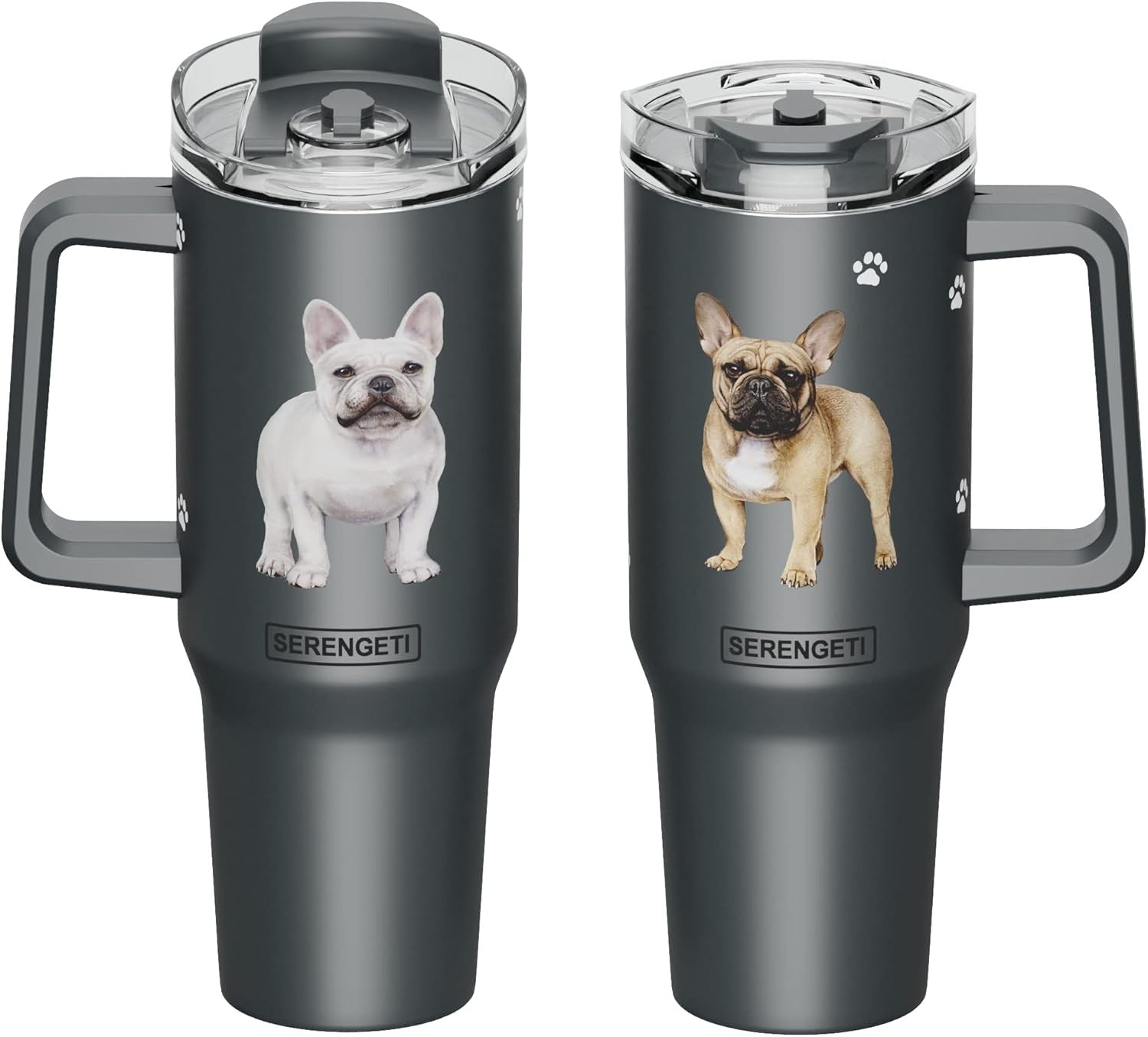 Serengeti 40 Oz French Bulldog Stainless Steel Tumbler with Handle, Straw & Lid