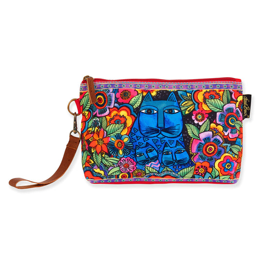 Women's Laurel Burch Cats Felines Wristlet, Blue Cat in Flowers