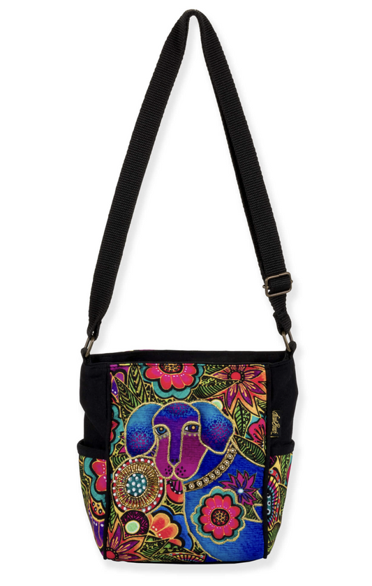 Laurel Burch Astra Bleu Pup Dog Crossbody Bag – Adjustable Strap, 9" x 4" x 9"