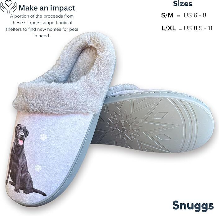 E&S Pets Black Labrador Snugg Slippers for Pet Lovers - Fuzzy Memory Foam, L/XL
