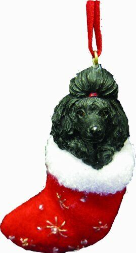 Black Poodle Christmas Stocking Ornament with "Santa's Little Pals" Hand Painted