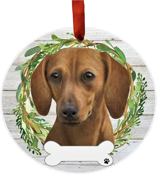 Red Dachshund Ornament - E&S Pets, DIY Personalizable, Ceramic Round Ornament