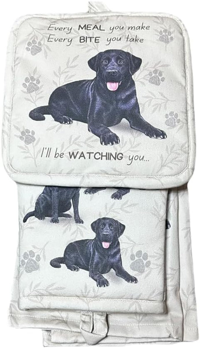 E&S Pets Black Labrador Retriever 3 Pc. Kitchen Set-Oven Mitt, Towel, Pot Holder
