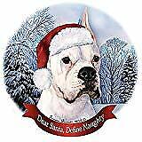 Holiday Pet Gifts White Boxer Cropped Dog Santa Hat Porcelain Ornament