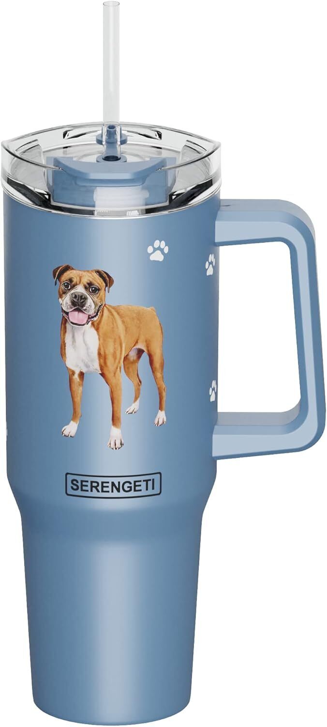 Serengeti 40 Oz boxer Dog Stainless Steel Tumbler with Handle, Straw & Lid