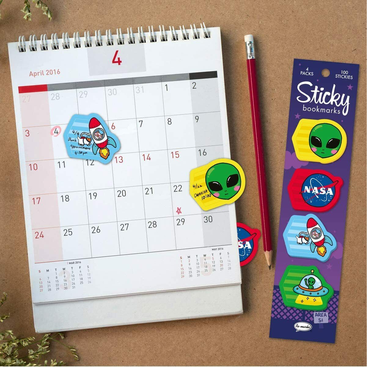 Re-Marks NASA, Alien, Spaceships 4 Pads of 25 Sticky Bookmarks
