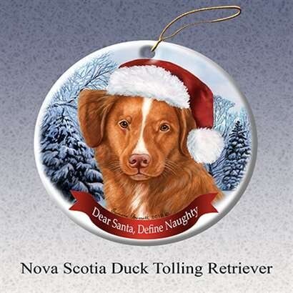 Holiday Pet Gifts Nova Scotia Duck Tolling Santa Hat Dog Porcelain Ornament