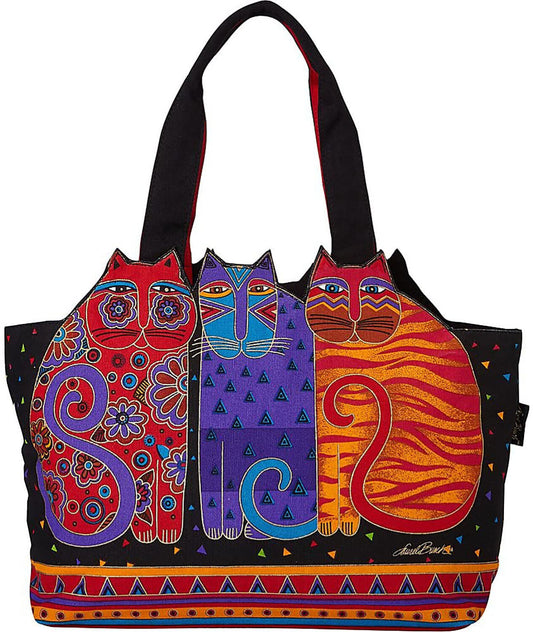 Laurel Burch Feline Friends Large Cutout Shoulder Tote (Feline Friends)