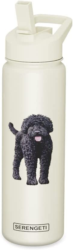 E&S Pets Stainless Steel Water Bottle 24 Oz., Spill Proof (Black Labradoodle)