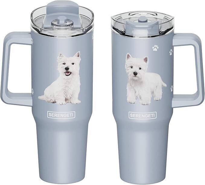Serengeti 40 Oz Westie Dog Stainless Steel Tumbler with Handle, Straw & Lid