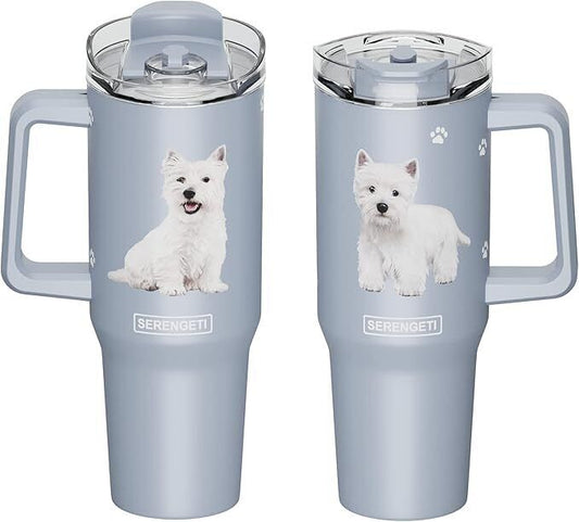 Serengeti 40 Oz Westie Dog Stainless Steel Tumbler with Handle, Straw & Lid