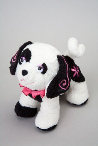 Fleur Black and White Rescue Dog with Pink Trim Plush Stuffed Animal Toy, 8"