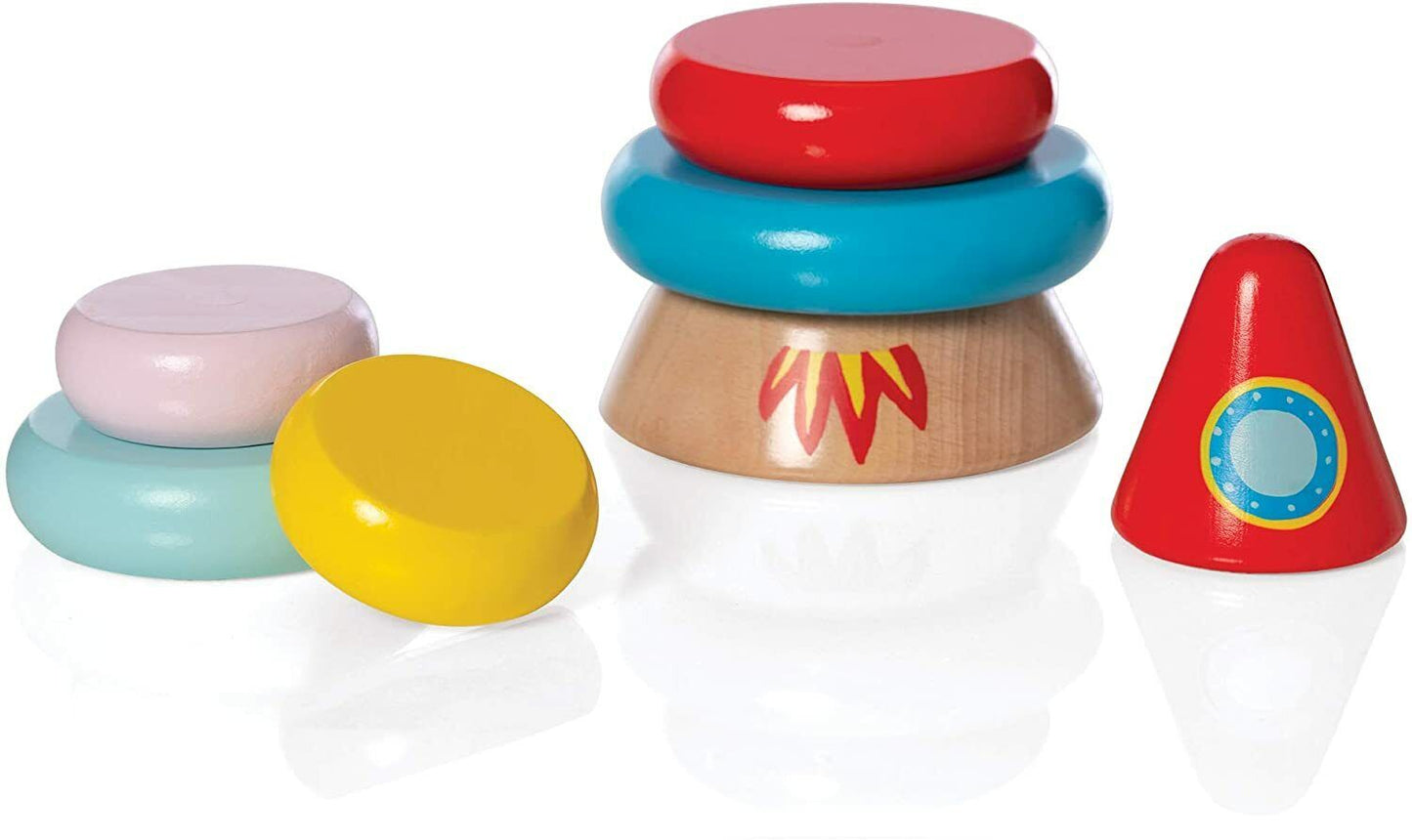 Manhattan Toy Stacker Rocket Baby Toddler 7 Pc Magnetic Wooden Stacking Toy Set