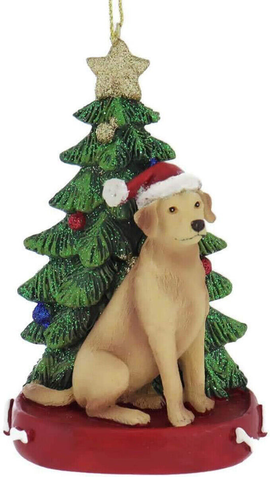 Kurt Adler Yellow Lab Retriever With Santa Hat Christmas Tree Ornament, 4.25 "