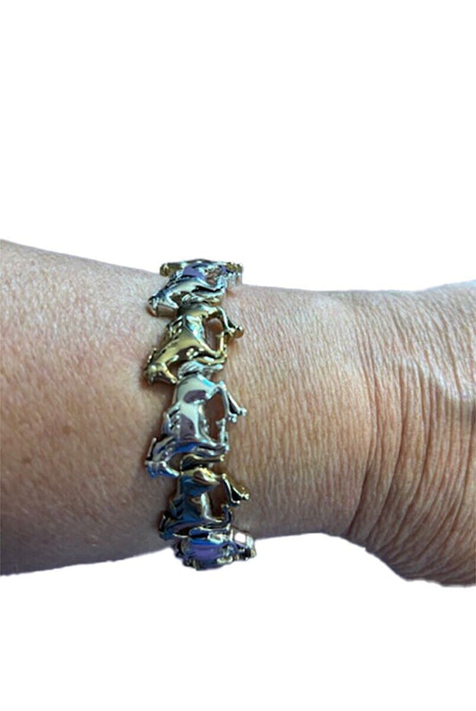 Wyo-Horse Gold and Silver Stretch Elastic Bracelet With Running Horses