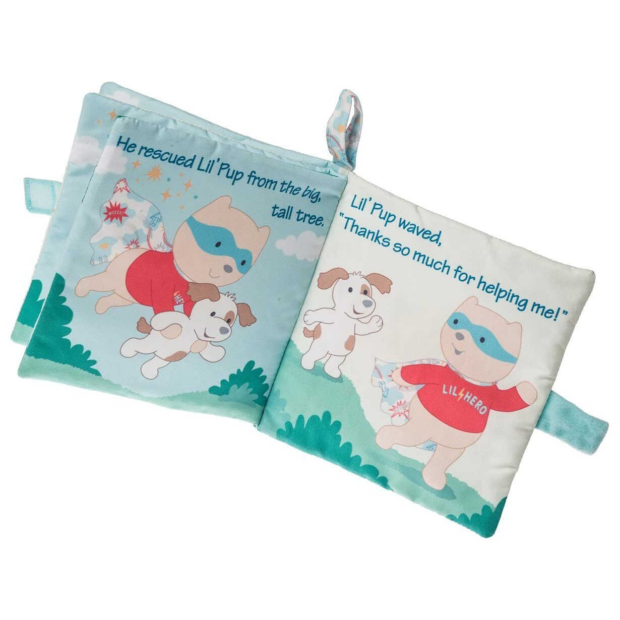 Mary Meyer Soft Cloth Book with Crinkle Paper and Squeaker, 6 x 6", Lil Hero