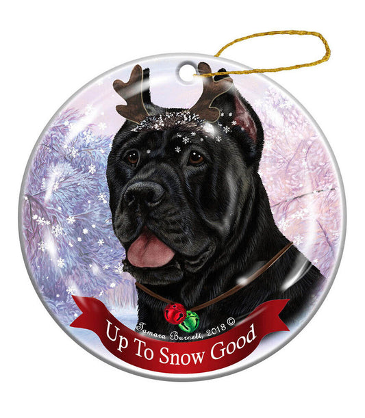 Holiday Pet Black Cane Corso Reindeer Dog Porcelain Christmas Ornament