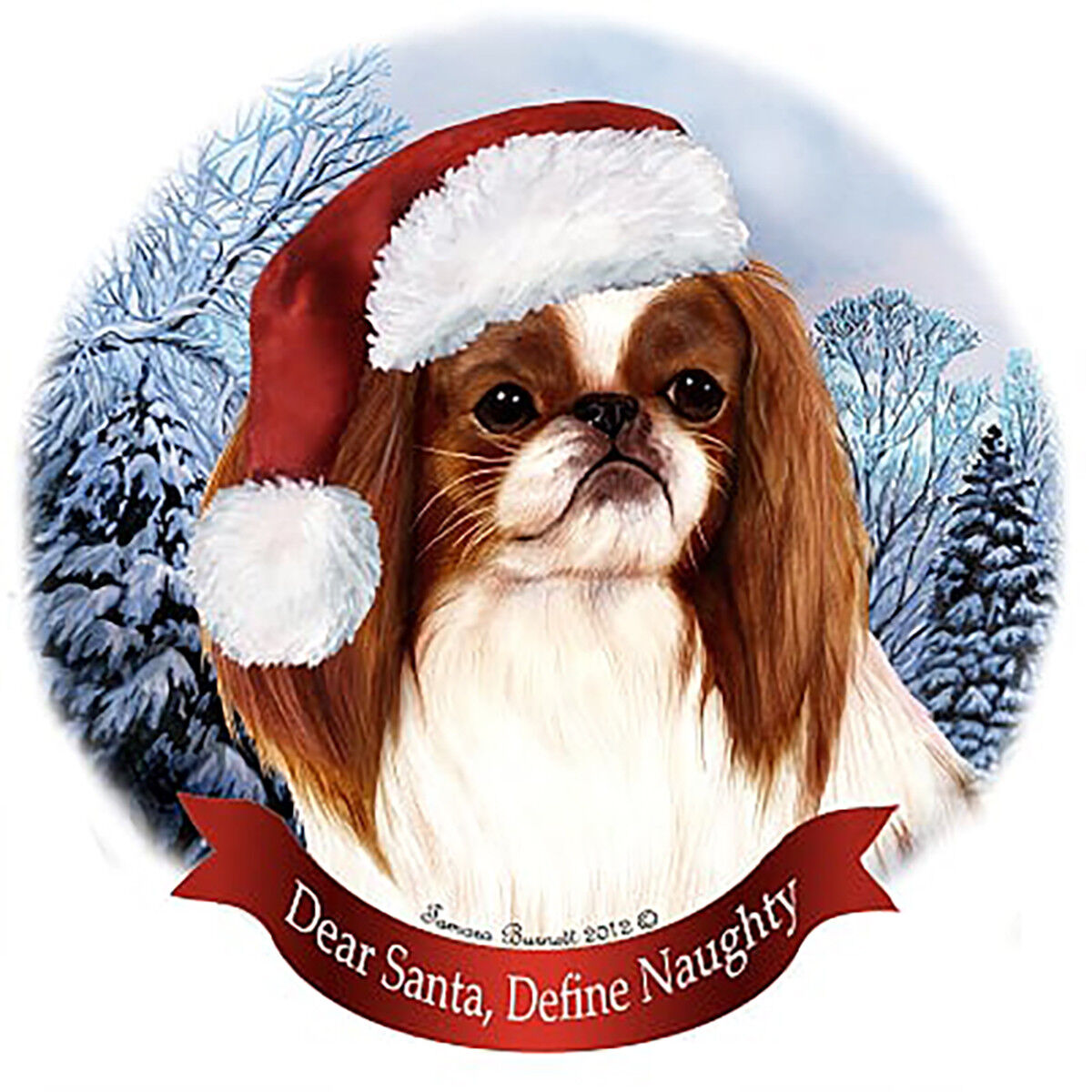 Holiday Pet Gifts Japanese Chin (Red & White) Santa Hat Dog Porcelain Ornament