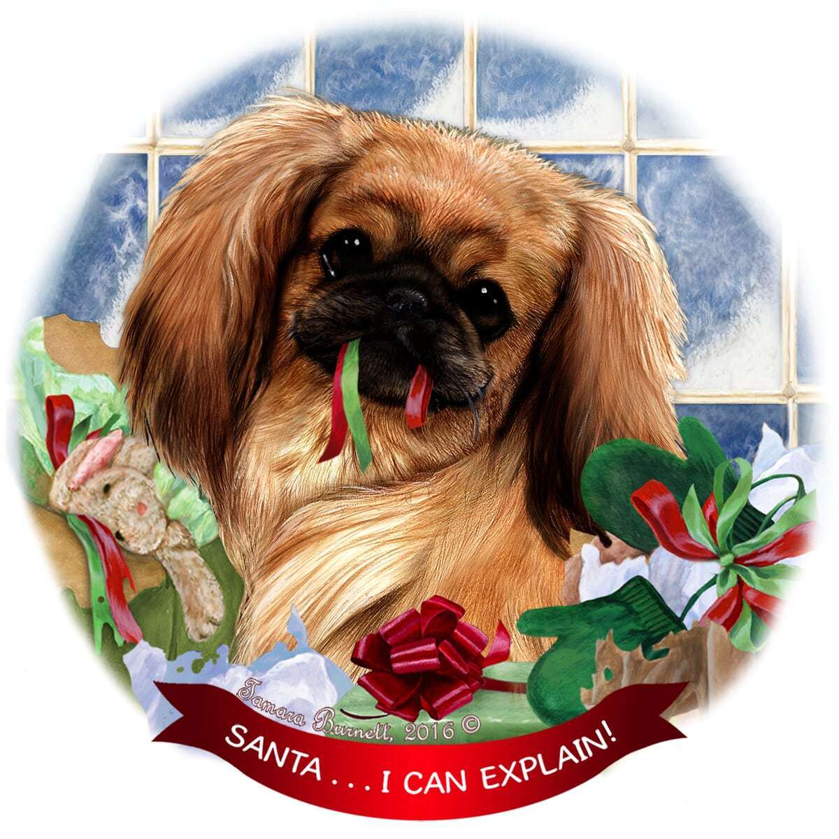 Orange Sable Pekingese Dog Porcelain Ornament Pet Gift 'Santa.. I Can Explain!