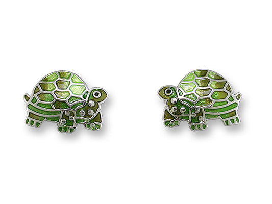 Tortoise Post Silver & Enamel Earrings By Zarah