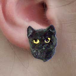 Conversation Concepts Black Shorthaired Tabby Cat Earrings Post