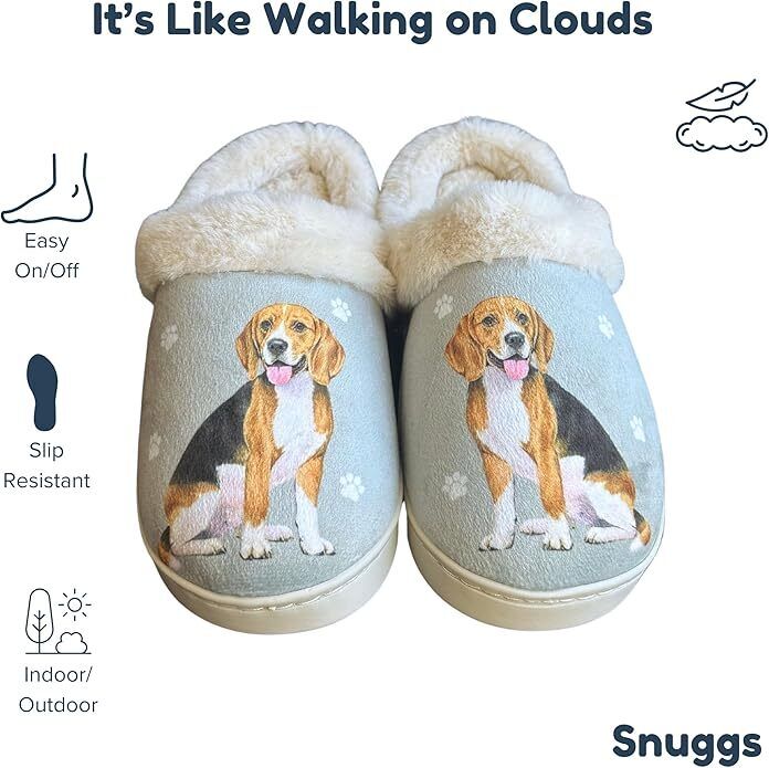 E&S Pets Beagle Snugg Slippers for Pet Lovers - Fuzzy Memory Foam, L/XL