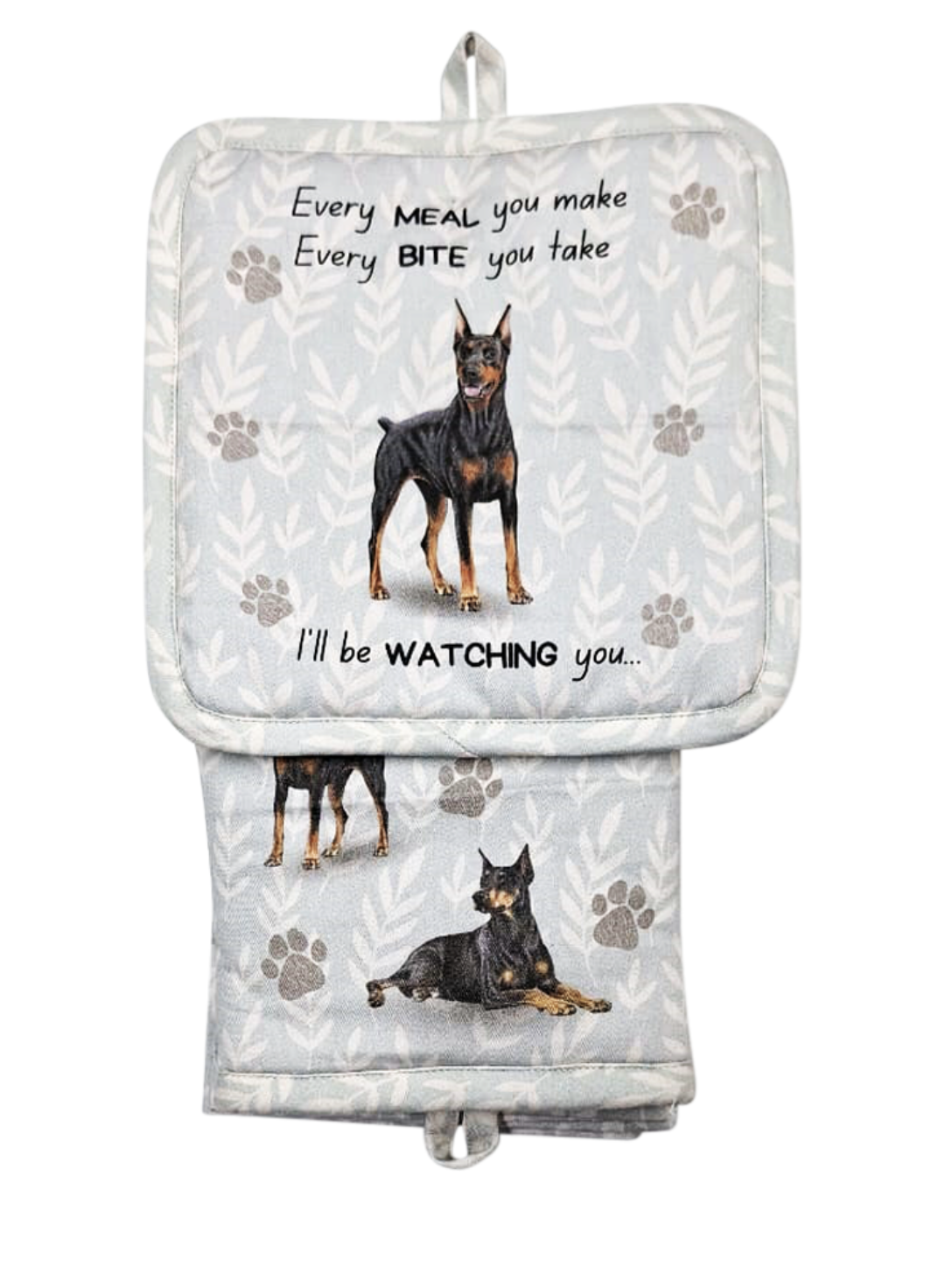 E&S Pets Doberman 3 Piece Kitchen Set -  Oven Mitt, Towel, Pot Holder