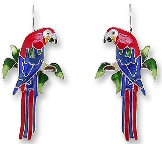 Marilyn Grame Zarah Macaw Enameled Wire Dangle Earrings